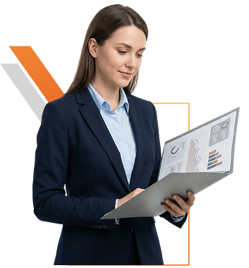 business woman checking file image