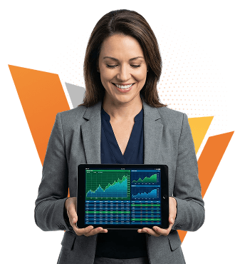 business woman showing analytics graph