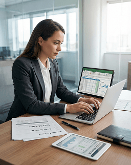 business woman using laptop image