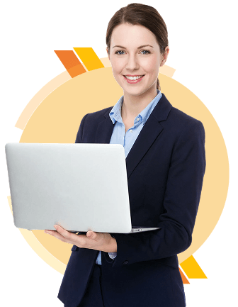 image of business woman holding laptop