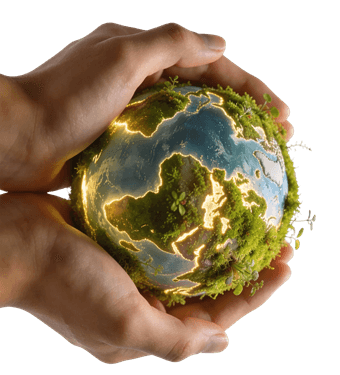image of hand with green globe