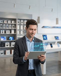 man checking analytics graph image