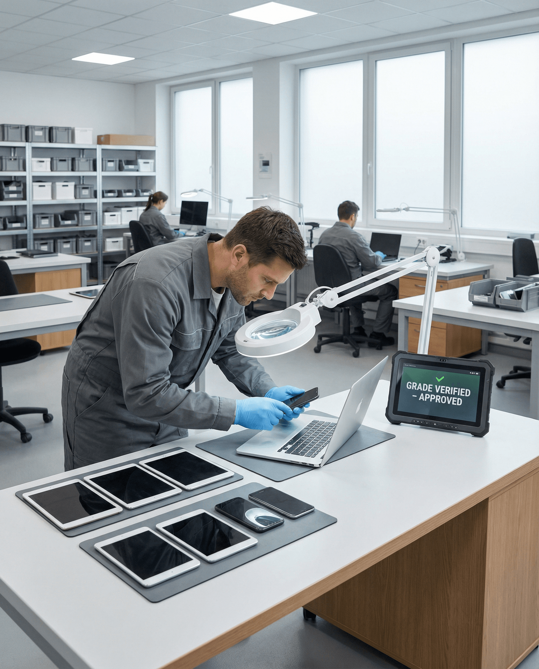 image of man checking devices from laptop