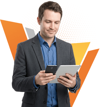 image of man using mobile and tablet