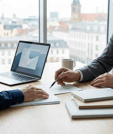 image of professionals discussing business document