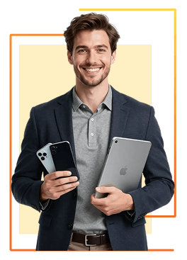 image of seller showing devices