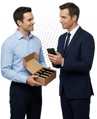 Two business men checking mobile phone image