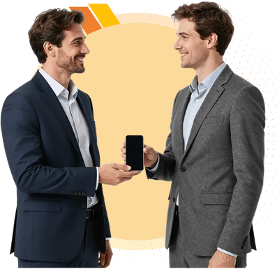 two business man checking mobile phone image